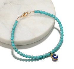 Xanthia Turquoise Beaded Bohemian Evil Eye Pendant Anklet