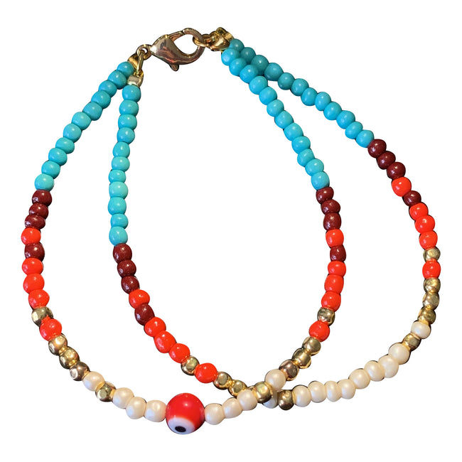 Zaiki Red Beaded Evil Eye Bracelet
