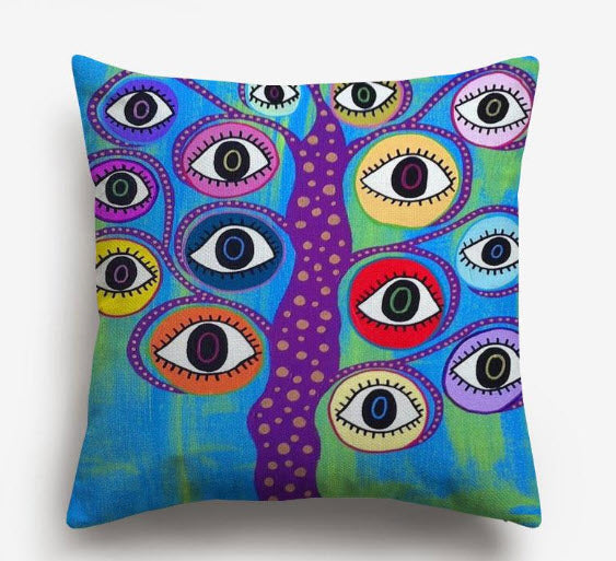 Multi-Colored Evil Eye Watercolor Pillow (Brights)