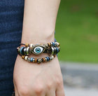 Eranthis Retro Beaded Leather Evil Eye Bracelet